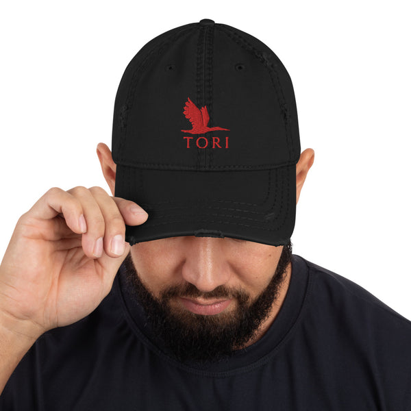Distressed Dad Hat - Tori Red Heron logo