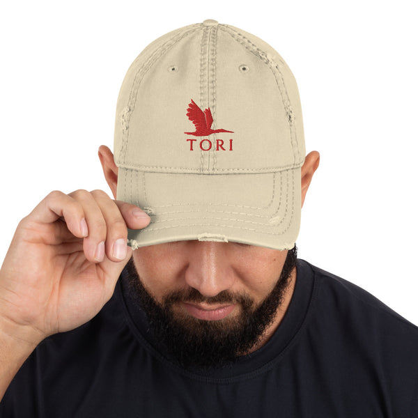 Distressed Dad Hat - Tori Red Heron logo