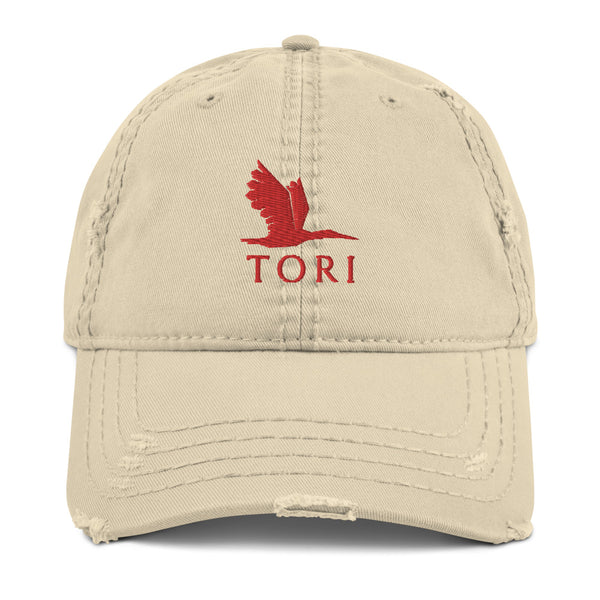 Distressed Dad Hat - Tori Red Heron logo