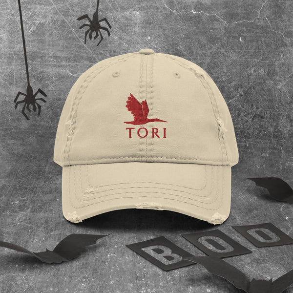 Distressed Dad Hat - Tori Red Heron logo