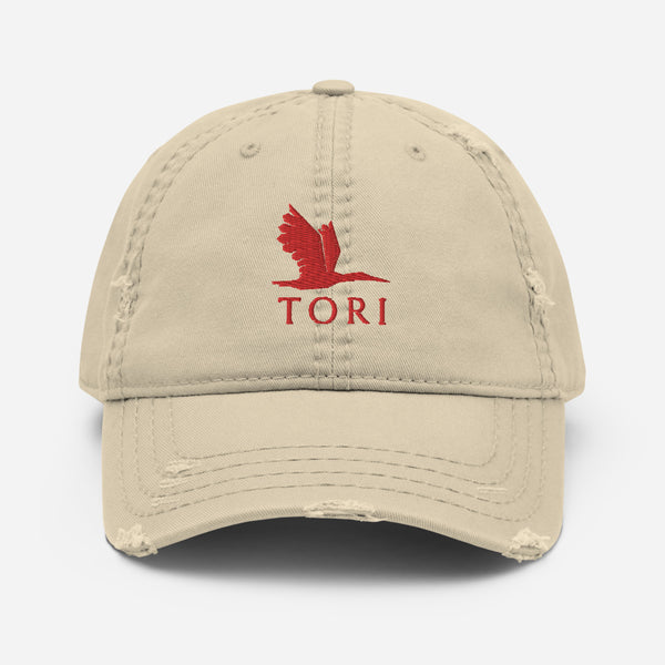 Distressed Dad Hat - Tori Red Heron logo