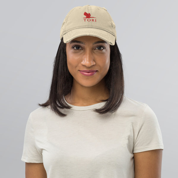 Distressed Dad Hat - Tori Red Heron logo