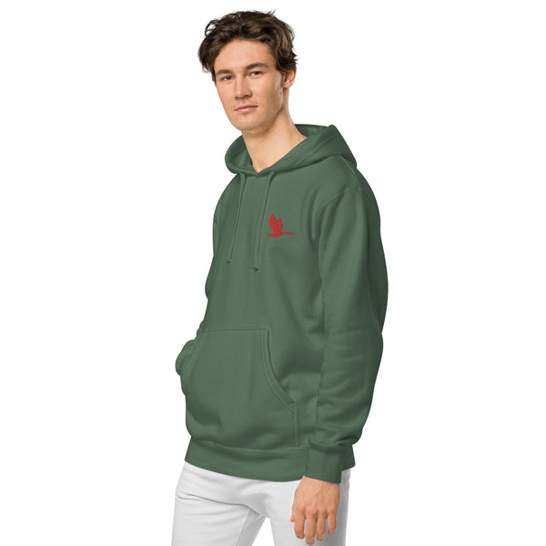 Unisex pigment dyed hoodie - tori heron logo