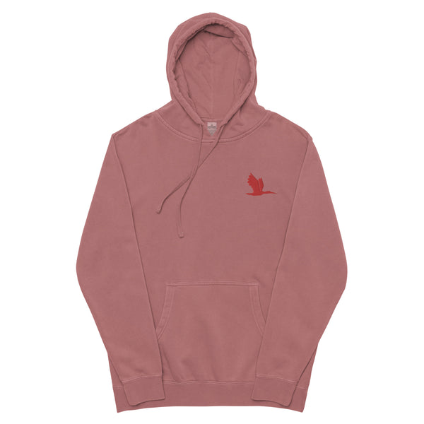 Unisex pigment dyed hoodie - tori heron logo