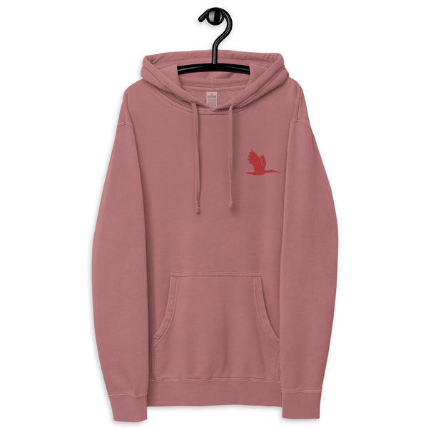 Unisex pigment dyed hoodie - tori heron logo