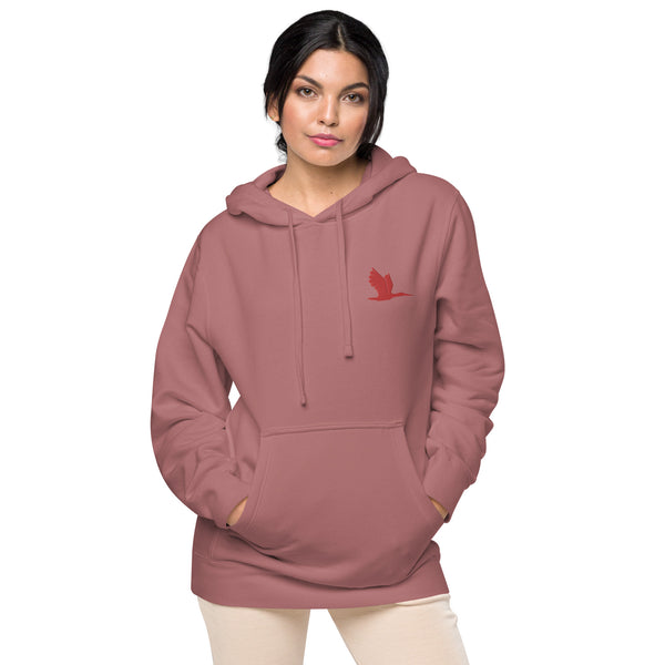 Unisex pigment dyed hoodie - tori heron logo