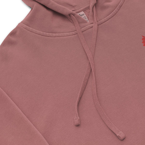 Unisex pigment dyed hoodie - tori heron logo