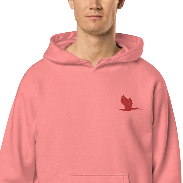 Unisex pigment dyed hoodie - tori heron logo