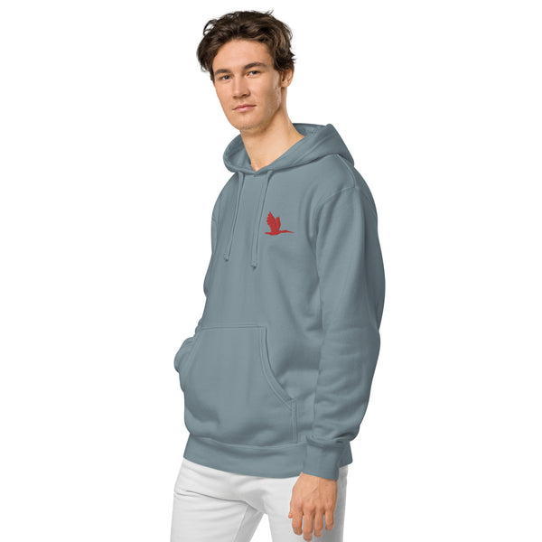 Unisex pigment dyed hoodie - tori heron logo