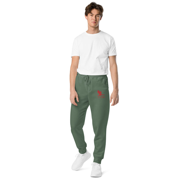 Unisex pigment dyed sweatpants - tori heron with text