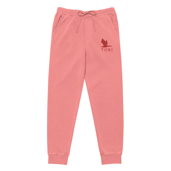 Unisex pigment dyed sweatpants - tori heron with text