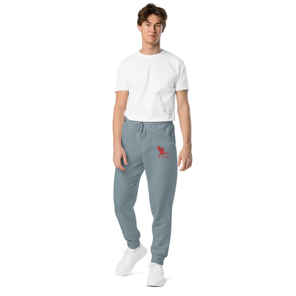 Unisex pigment dyed sweatpants - tori heron with text