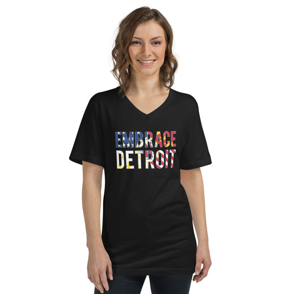 Unisex Short Sleeve V-Neck T-Shirt - Embrace Detroit