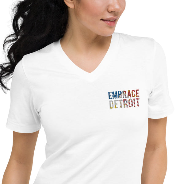 Unisex Short Sleeve V-Neck T-Shirt - Embrace Detroit
